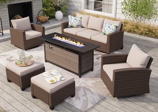 Benchcraft 5-piece all-weather wicker patio seating set with rust-resistant aluminum frame